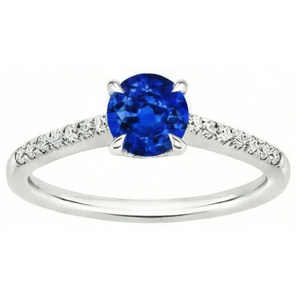 Round Sri Lanka Sapphire Ring Natural Earth Mined Diamond Jewelry White Gold 14K