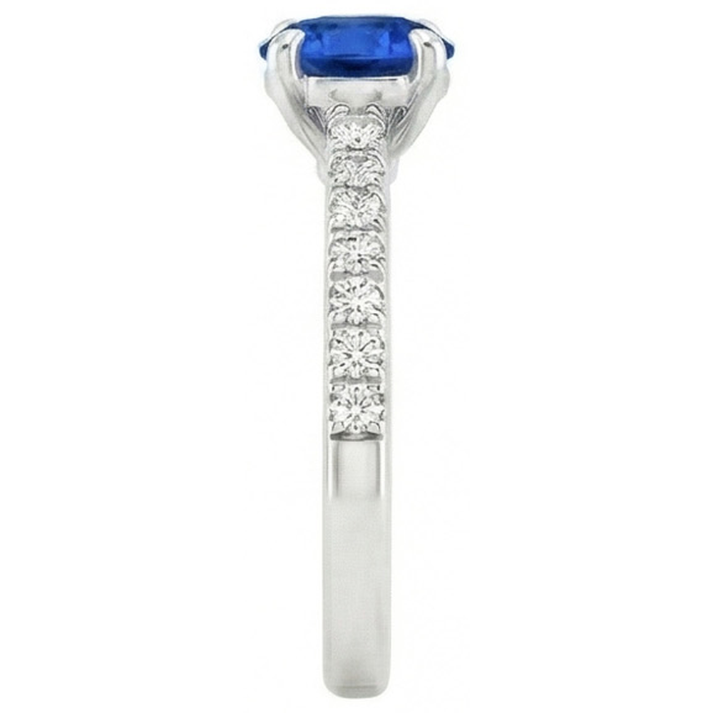 Round Sri Lanka Sapphire Ring Natural Earth Mined Diamond Jewelry White Gold 14K