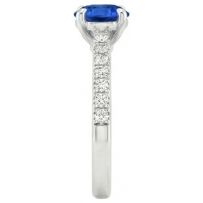 Round Sri Lanka Sapphire Ring Natural Earth Mined Diamond Jewelry White Gold 14K