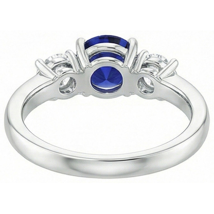 Round Three Stone Blue Sapphire & Natural Earth Mined Diamond Gemstone Ring 1.75 Carats
