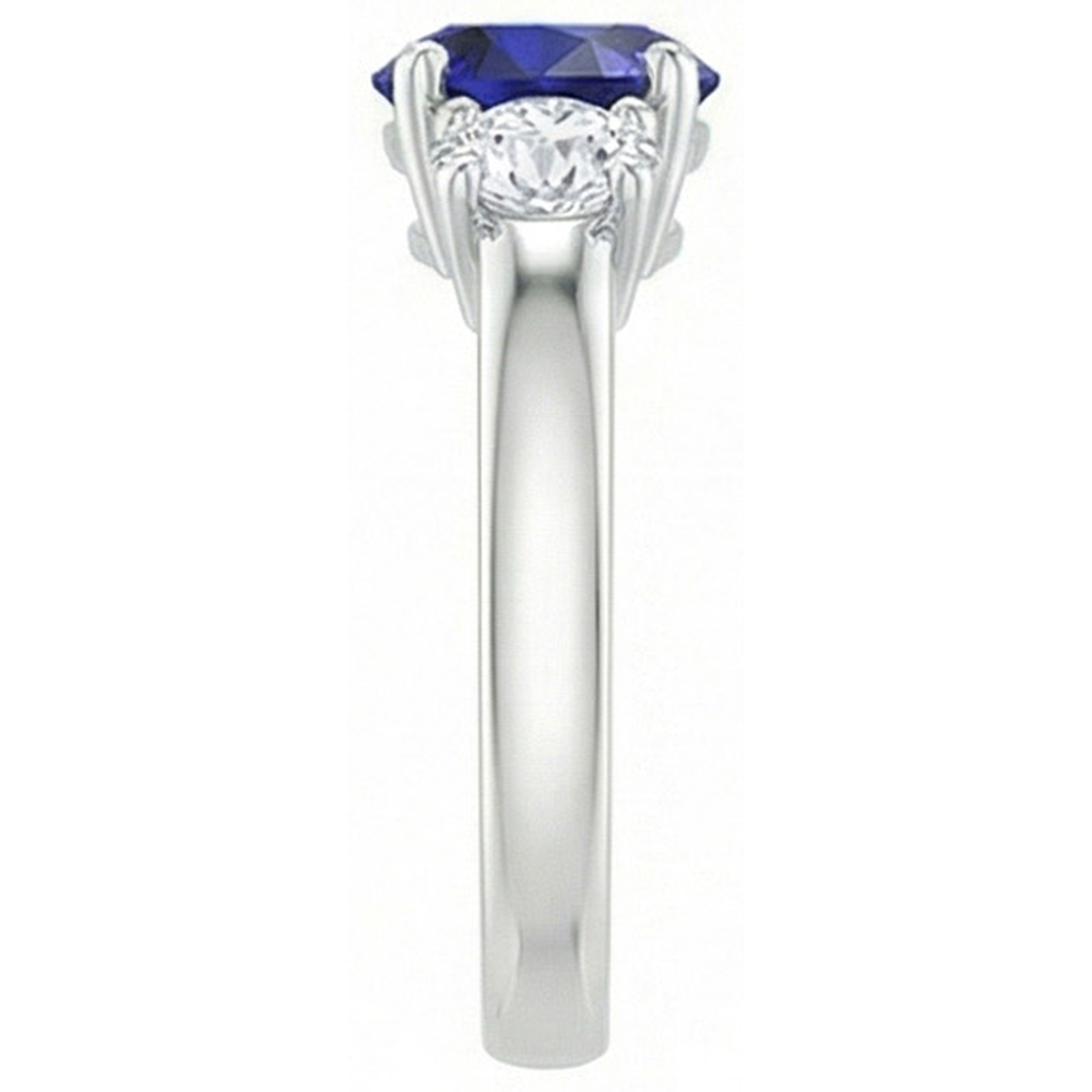 Round Three Stone Blue Sapphire & Natural Earth Mined Diamond Gemstone Ring 1.75 Carats