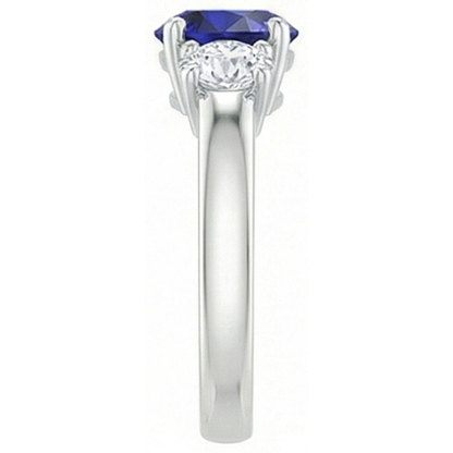 Round Three Stone Blue Sapphire & Natural Earth Mined Diamond Gemstone Ring 1.75 Carats