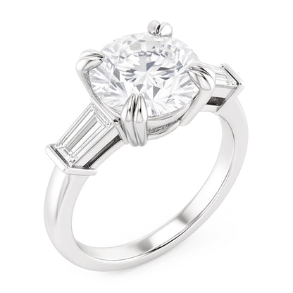 Round With Baguette Natural Real Diamond ( Not Lab Grown ) 3 Stone Ring White Gold 2.30 Carats