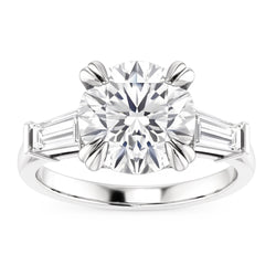 Round With Baguette Natural Real Diamond ( Not Lab Grown ) 3 Stone Ring White Gold 2.30 Carats