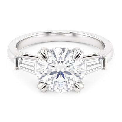 Round With Baguette Natural Real Diamond ( Not Lab Grown ) 3 Stone Ring White Gold 2.30 Carats