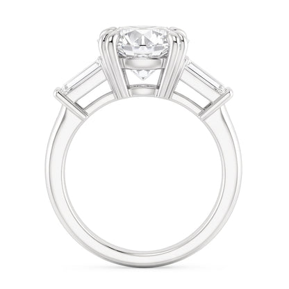 Round With Baguette Natural Real Diamond ( Not Lab Grown ) 3 Stone Ring White Gold 2.30 Carats