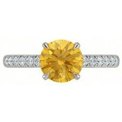 Round Yellow Sapphire Natural Earth Mined Diamond Wedding Ring 3.50 Carats White Gold 14K