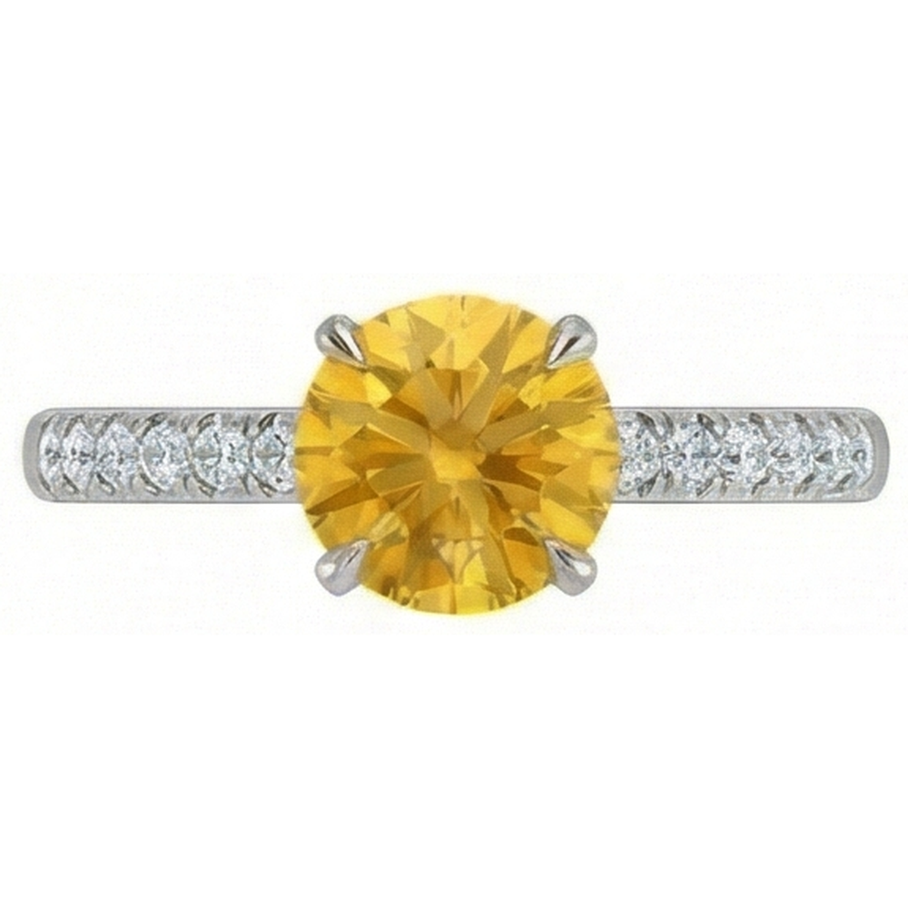 Round Yellow Sapphire Natural Earth Mined Diamond Wedding Ring 3.50 Carats White Gold 14K