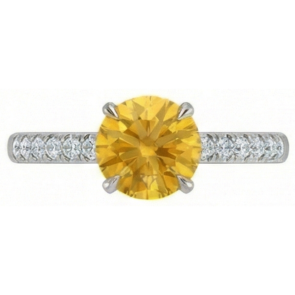 Round Yellow Sapphire Natural Earth Mined Diamond Wedding Ring 3.50 Carats White Gold 14K