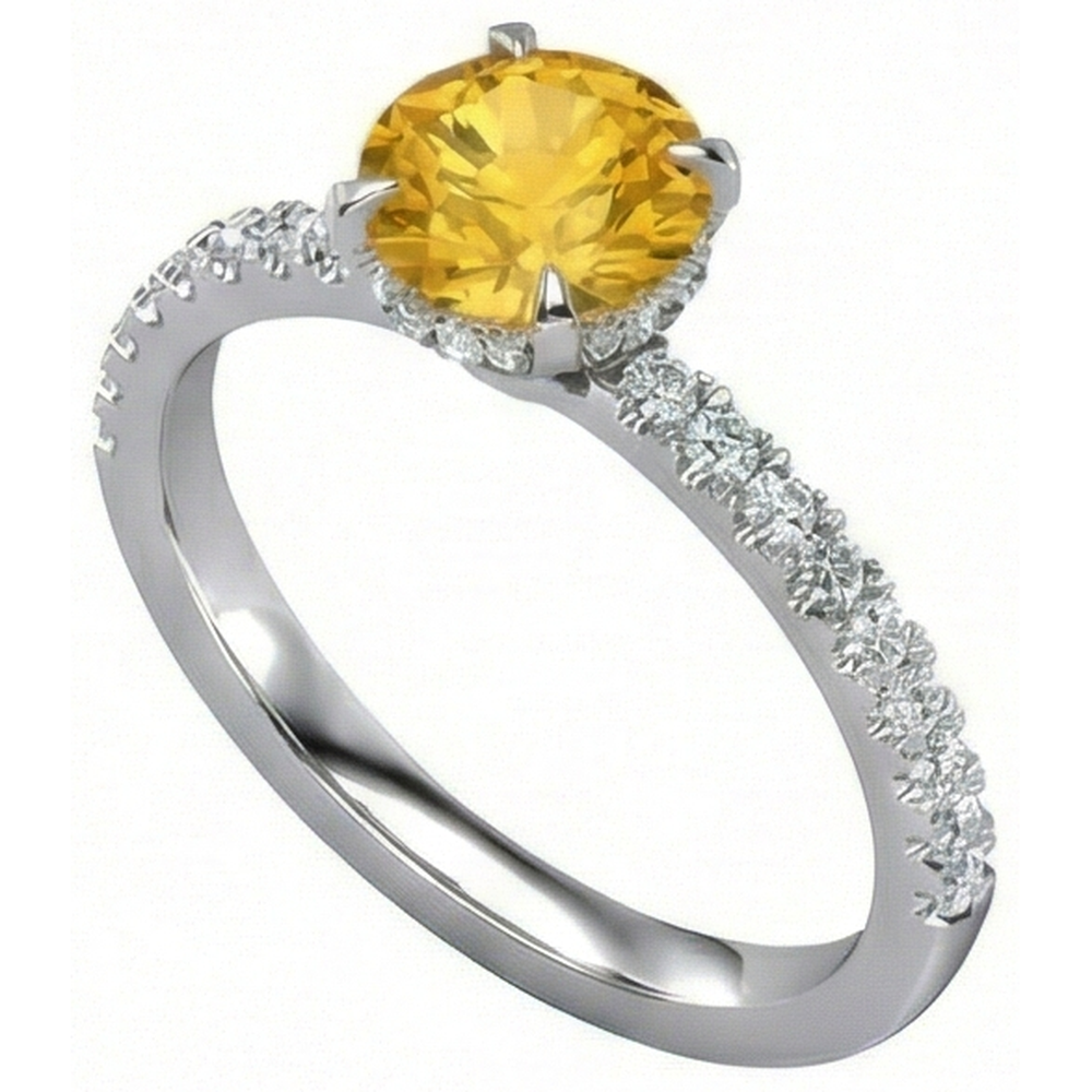 Round Yellow Sapphire Natural Earth Mined Diamond Wedding Ring 3.50 Carats White Gold 14K
