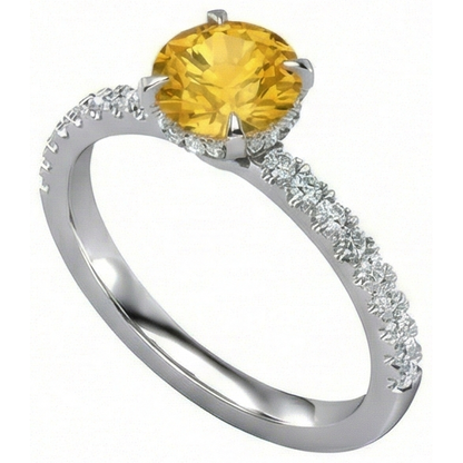 Round Yellow Sapphire Natural Earth Mined Diamond Wedding Ring 3.50 Carats White Gold 14K