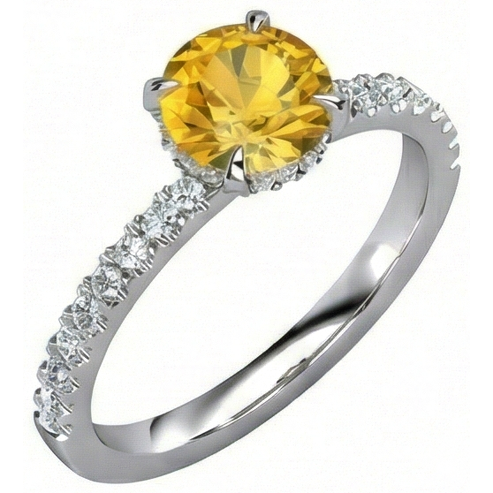 Round Yellow Sapphire Natural Earth Mined Diamond Wedding Ring 3.50 Carats White Gold 14K