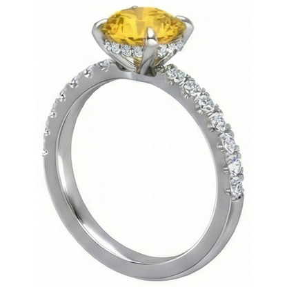Round Yellow Sapphire Natural Earth Mined Diamond Wedding Ring 3.50 Carats White Gold 14K