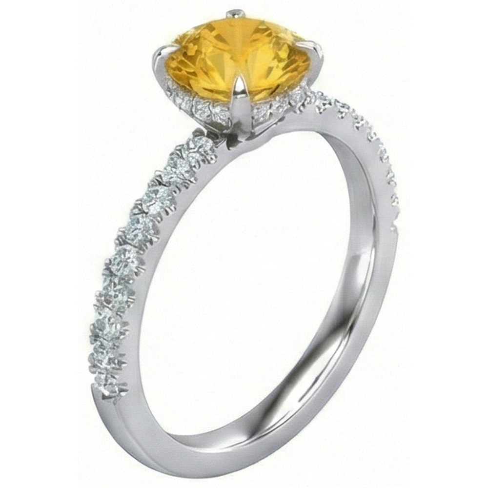 Round Yellow Sapphire Natural Earth Mined Diamond Wedding Ring 3.50 Carats White Gold 14K