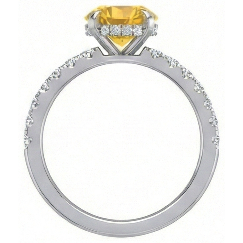 Round Yellow Sapphire Natural Earth Mined Diamond Wedding Ring 3.50 Carats White Gold 14K