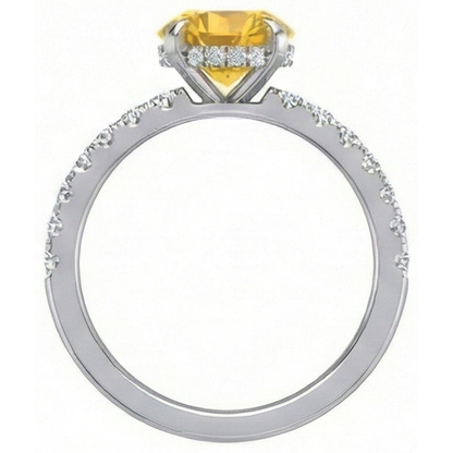 Round Yellow Sapphire Natural Earth Mined Diamond Wedding Ring 3.50 Carats White Gold 14K