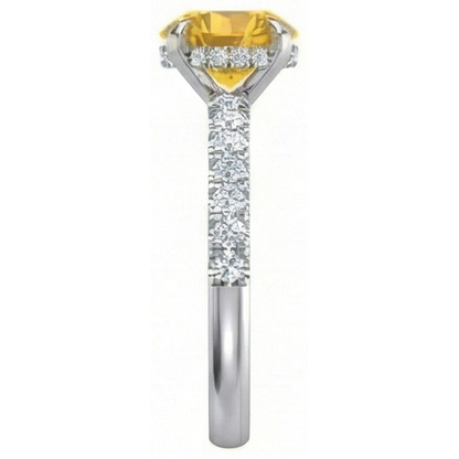 Round Yellow Sapphire Natural Earth Mined Diamond Wedding Ring 3.50 Carats White Gold 14K