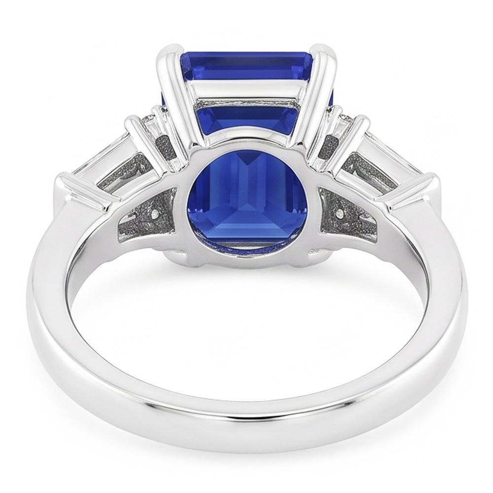 Round & Baguette Natural Earth Mined Diamond Sri Lankan Sapphire Ring Emerald Cut 4 Carats