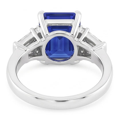 Round & Baguette Natural Earth Mined Diamond Sri Lankan Sapphire Ring Emerald Cut 4 Carats