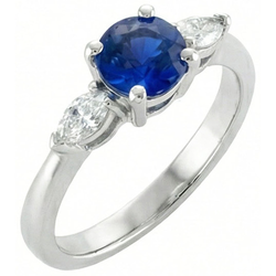 Round & Marquise Ceylon Blue Sapphire Natural Earth Mined Diamonds Ring White Gold 2.50 Ct