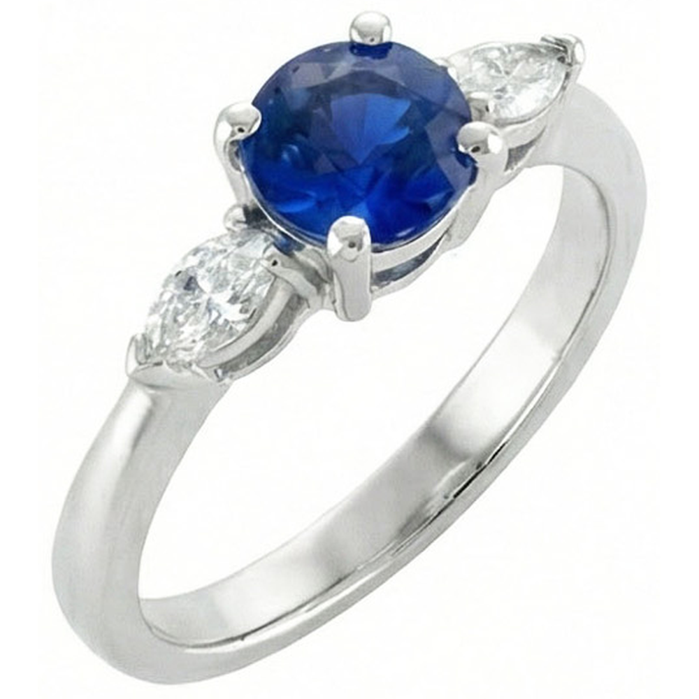 Round & Marquise Ceylon Blue Sapphire Natural Earth Mined Diamonds Ring White Gold 2.50 Ct