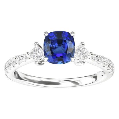 Round & Princess Natural Earth Mined Diamond Cushion Sapphire Ring 3 Carats 3 Stone Style