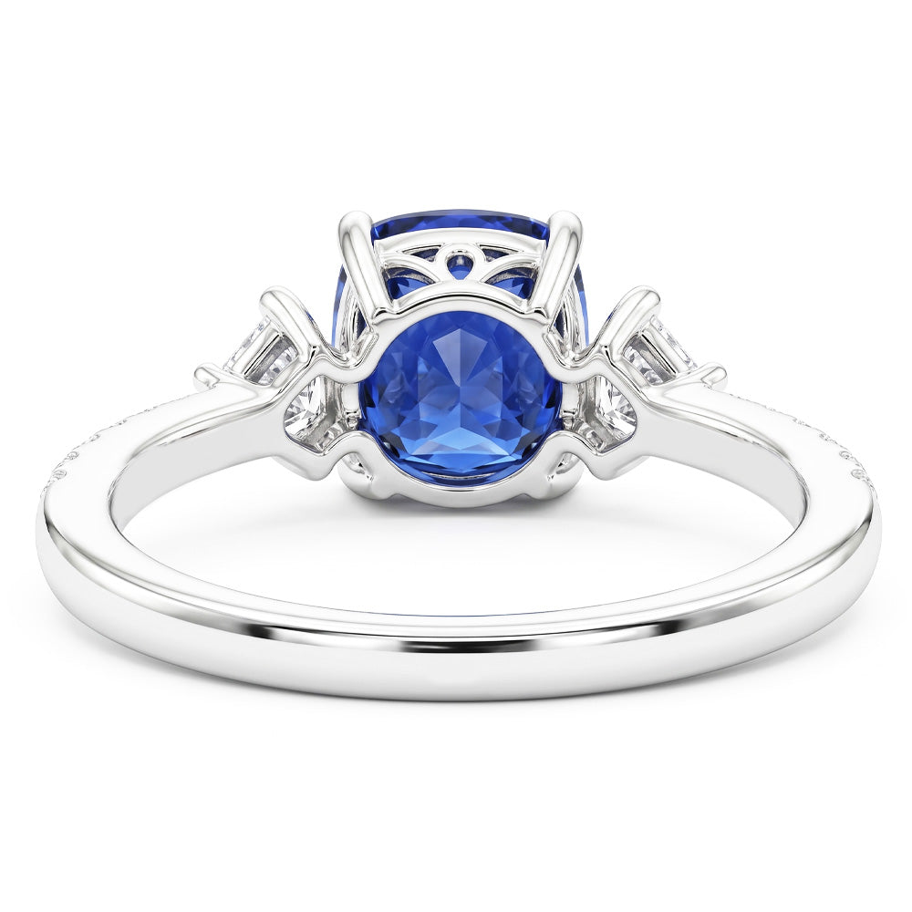 Round & Princess Natural Earth Mined Diamond Cushion Sapphire Ring 3 Carats 3 Stone Style