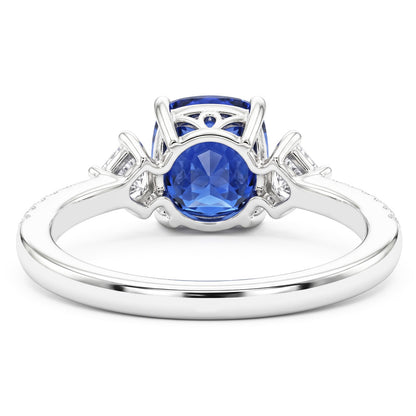 Round & Princess Natural Earth Mined Diamond Cushion Sapphire Ring 3 Carats 3 Stone Style