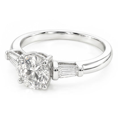 Round and Baguettes Old European Three Stone Mined Natural Real Diamond ( Not Lab Grown ) Ring 2.50 Carats