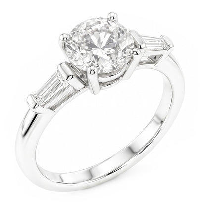 Round and Baguettes Old European Three Stone Mined Natural Real Diamond ( Not Lab Grown ) Ring 2.50 Carats