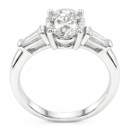 Round and Baguettes Old European Three Stone Mined Natural Real Diamond ( Not Lab Grown ) Ring 2.50 Carats