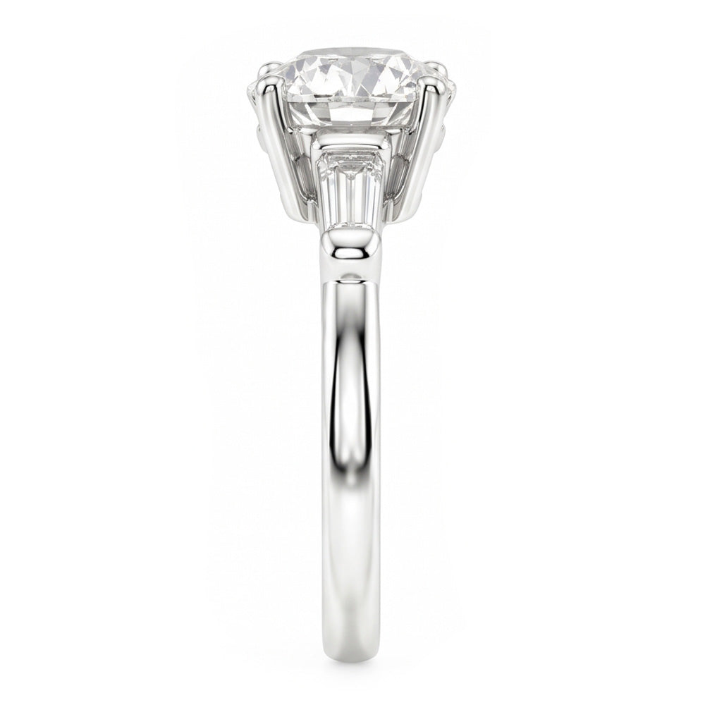 Round and Baguettes Old European Three Stone Mined Natural Real Diamond ( Not Lab Grown ) Ring 2.50 Carats
