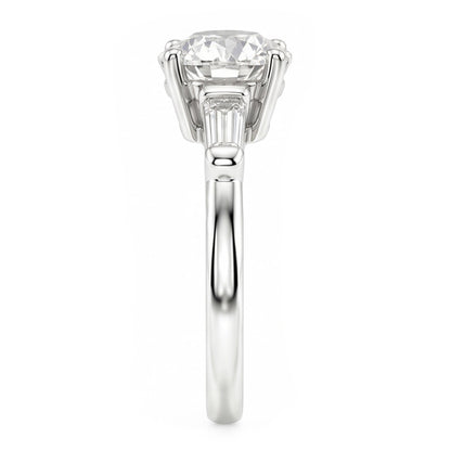 Round and Baguettes Old European Three Stone Mined Natural Real Diamond ( Not Lab Grown ) Ring 2.50 Carats