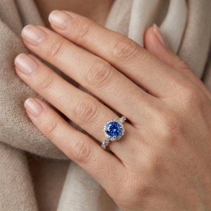 Round Ceylon Sapphire Gem Stone Natural Earth Mined Diamond Ring White Gold 14K 2.15 Ct.