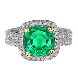 Round Cut Colombian Green Emerald Ring Set