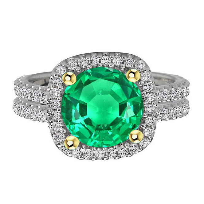 natural round emerald 4ct ring front view
