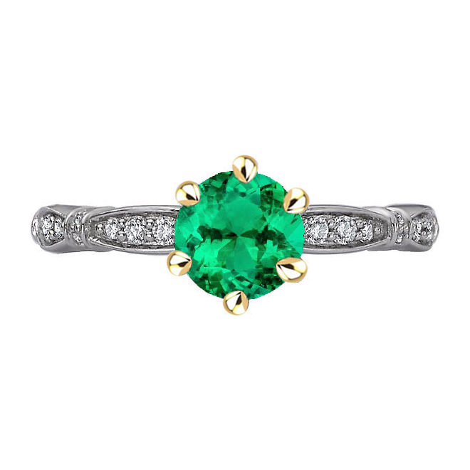 Round Cut Green Emerald Diamond Ring
