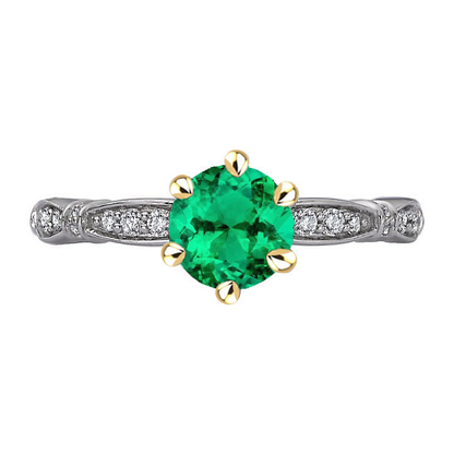 Round Cut Green Emerald Diamond Ring