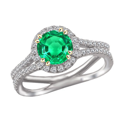 Round Cut Green Emerald Halo Ring Split Shank Diamond Jewelry