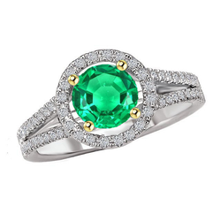 Round Cut Green Emerald Wedding Ring Prong Set Jewelry