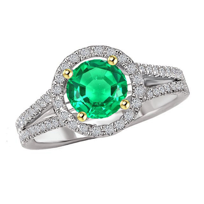 natural round emerald 2.50ct ring front view