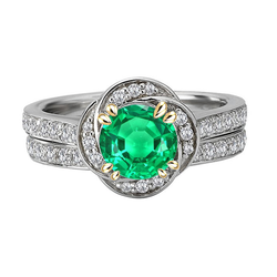Natural Real ( Not Lab Grown ) Round Cut Green Emerald GIA Engagement Ring Set Stylish Jewelry