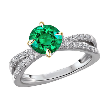 Round Cut Green Emerald Ring With a Split Shank Eagle Claw Prongs