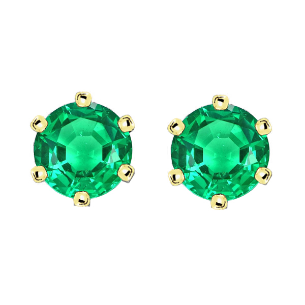 Round Cut Stud Earrings Green Emerald Gemstone Jewelry