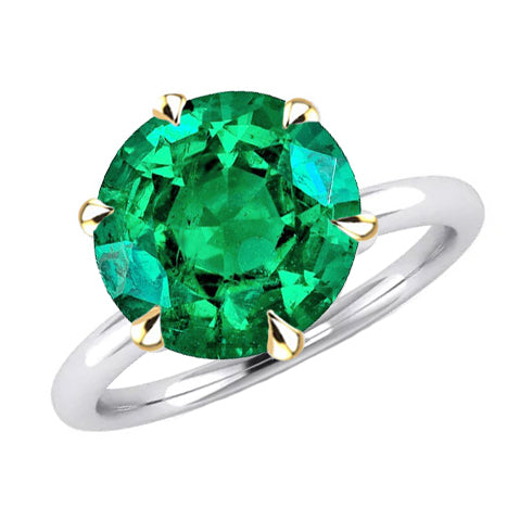Round Cut Genuine Green Emerald Solitaire Ring