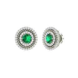 Round Cut Green Emerald And Diamonds 5 Ct. Studs Halo Earrings White Gold