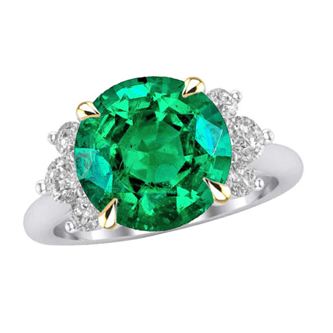 Round Cut Green Emerald Ring Prong Set Gold 14K