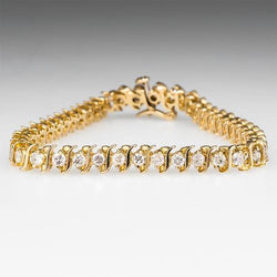 Real  Round Diamond S Link 14K Yellow Gold Tennis Bracelet