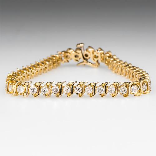 Round Diamond S Link 14K Yellow Gold Tennis Bracelet