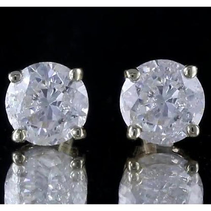 Round Diamond Stud Earring Basket Setting White Gold 14K G VS1